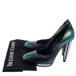 Pre Owned حذاء كعب عالي سان لوران أرمور جلد ثعبان أخضر مقاس 39.5