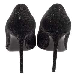 مملوكة مسبقًا Saint Laurent Black  Glitter And Suede Pointed Toe  Pumps Size 39.5