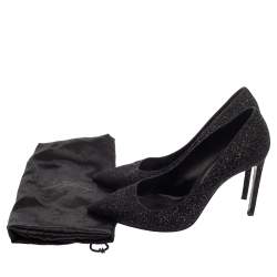 مملوكة مسبقًا Saint Laurent Black  Glitter And Suede Pointed Toe  Pumps Size 39.5