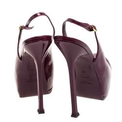 مملوكة مسبقًا Saint Laurent Burgundy Patent Leather Round Toe Slingback Pumps Size 39