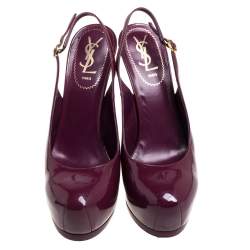مملوكة مسبقًا Saint Laurent Burgundy Patent Leather Round Toe Slingback Pumps Size 39