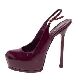 مملوكة مسبقًا Saint Laurent Burgundy Patent Leather Round Toe Slingback Pumps Size 39