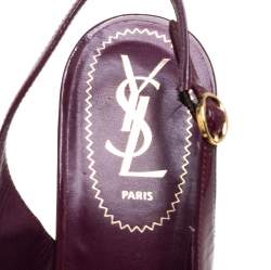 مملوكة مسبقًا Saint Laurent Burgundy Patent Leather Round Toe Slingback Pumps Size 39