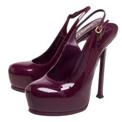 مملوكة مسبقًا Saint Laurent Burgundy Patent Leather Round Toe Slingback Pumps Size 39