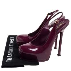 مملوكة مسبقًا Saint Laurent Burgundy Patent Leather Round Toe Slingback Pumps Size 39