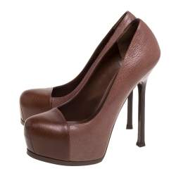 Pre Owned حذاء كعب عالي سان لوران باريس تريبتو جلد بني مقاس 38.5