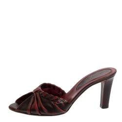 Saint Laurent Vintage Two Tone Leather Open Toe Slide Sandals Size 36.5