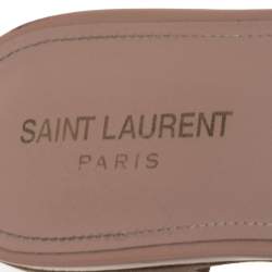 Saint Laurent Beige Patent Leather Tribute Flat Slides Size 40 