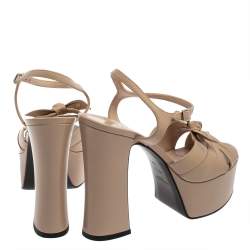 Pre Owned Saint Laurent Beige Leather Candy Bow Platform Sandals Size 37