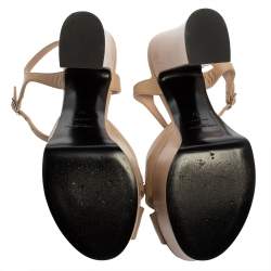 Pre Owned Saint Laurent Beige Leather Candy Bow Platform Sandals Size 37