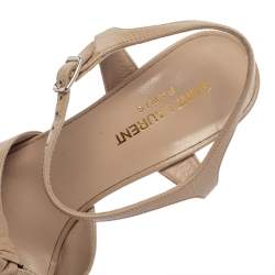 Pre Owned Saint Laurent Beige Leather Candy Bow Platform Sandals Size 37