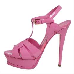 مملوكة مسبقًا Saint Laurent Paris Pink Patent Leather Tribute Sandals Size 38.5