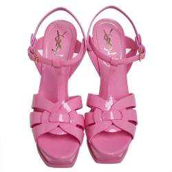مملوكة مسبقًا Saint Laurent Paris Pink Patent Leather Tribute Sandals Size 38.5