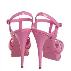 مملوكة مسبقًا Saint Laurent Paris Pink Patent Leather Tribute Sandals Size 38.5