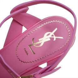 مملوكة مسبقًا Saint Laurent Paris Pink Patent Leather Tribute Sandals Size 38.5
