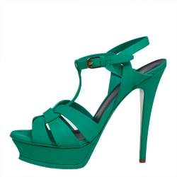 مملوكة مسبقًا صندل سان لوران تريبوت جلد أخضر مقاس 39.5