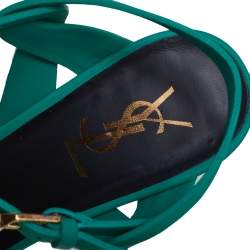 مملوكة مسبقًا صندل سان لوران تريبوت جلد أخضر مقاس 39.5