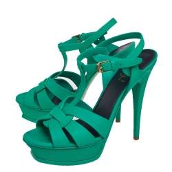 مملوكة مسبقًا صندل سان لوران تريبوت جلد أخضر مقاس 39.5