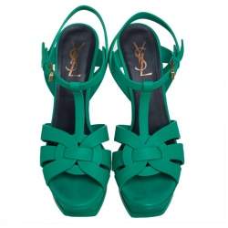 مملوكة مسبقًا صندل سان لوران تريبوت جلد أخضر مقاس 39.5