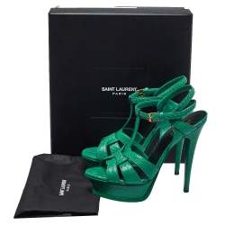 Pre Owned Saint Laurent Green Python Leather Tribute Sandals Size 38