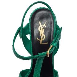 Pre Owned Saint Laurent Green Python Leather Tribute Sandals Size 38