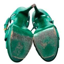 Pre Owned Saint Laurent Green Python Leather Tribute Sandals Size 38