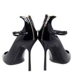 Pre Owned Saint Laurent Black Patent Leather Ankle Strap Pumps Size 35