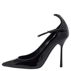 Pre Owned Saint Laurent Black Patent Leather Ankle Strap Pumps Size 35
