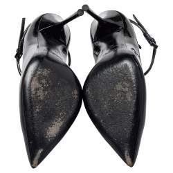 Pre Owned Saint Laurent Black Patent Leather Ankle Strap Pumps Size 35
