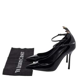 Pre Owned Saint Laurent Black Patent Leather Ankle Strap Pumps Size 35