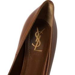 Pre Owned Saint Laurent Brown Leather Tribtoo Platform Pumps Size 36