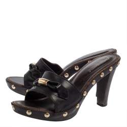 Pre Owned Saint Laurent Black Leather Open Toe Mule Sandals Size 39