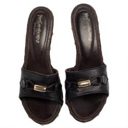 Pre Owned Saint Laurent Black Leather Open Toe Mule Sandals Size 39