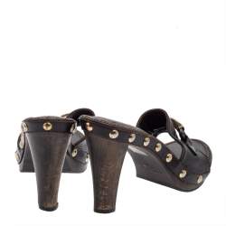 Pre Owned Saint Laurent Black Leather Open Toe Mule Sandals Size 39