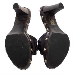 Pre Owned Saint Laurent Black Leather Open Toe Mule Sandals Size 39