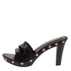 Pre Owned Saint Laurent Black Leather Open Toe Mule Sandals Size 39