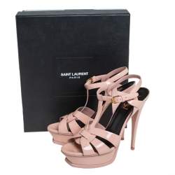 Pre Owned Saint Laurent Pink Patent Leather Tribute Platform Sandals Size 38.5