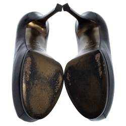 Pre Owned حذاء كعب عالي سان لوران تريبتو جلد أسود نعل سميك مقاس 38.5