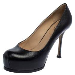 Pre Owned حذاء كعب عالي سان لوران تريبتو جلد أسود نعل سميك مقاس 38.5