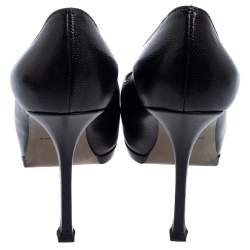 Pre Owned حذاء كعب عالي سان لوران تريبتو جلد أسود نعل سميك مقاس 38.5