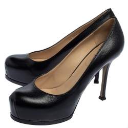 Pre Owned حذاء كعب عالي سان لوران تريبتو جلد أسود نعل سميك مقاس 38.5