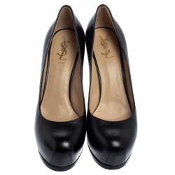 Pre Owned حذاء كعب عالي سان لوران تريبتو جلد أسود نعل سميك مقاس 38.5