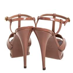 Pre Owned Saint Laurent Brown Patent Leather Chain Tribute Sandals Size 37.5