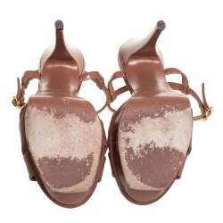 Pre Owned Saint Laurent Brown Patent Leather Chain Tribute Sandals Size 37.5