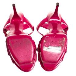 Pre Owned صندل سان لوران تريبوت جلد لامع وردي مقاس 41