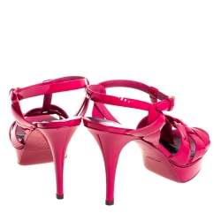 Pre Owned صندل سان لوران تريبوت جلد لامع وردي مقاس 41