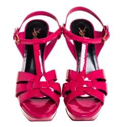 Pre Owned صندل سان لوران تريبوت جلد لامع وردي مقاس 41