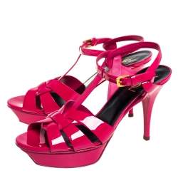 Pre Owned صندل سان لوران تريبوت جلد لامع وردي مقاس 41