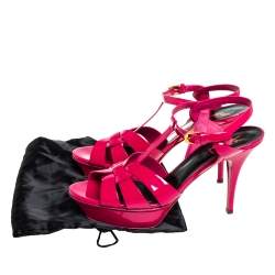 Pre Owned صندل سان لوران تريبوت جلد لامع وردي مقاس 41