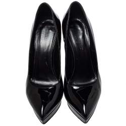 مملوكة مسبقًا حذاء كعب عالى سان لوران نعل سميك مقدمة مدببة غانيس جلد لامع أسود مقاس 40